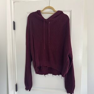 525 | Womens Burgundy Knit Pullover Hoodie | Size: L